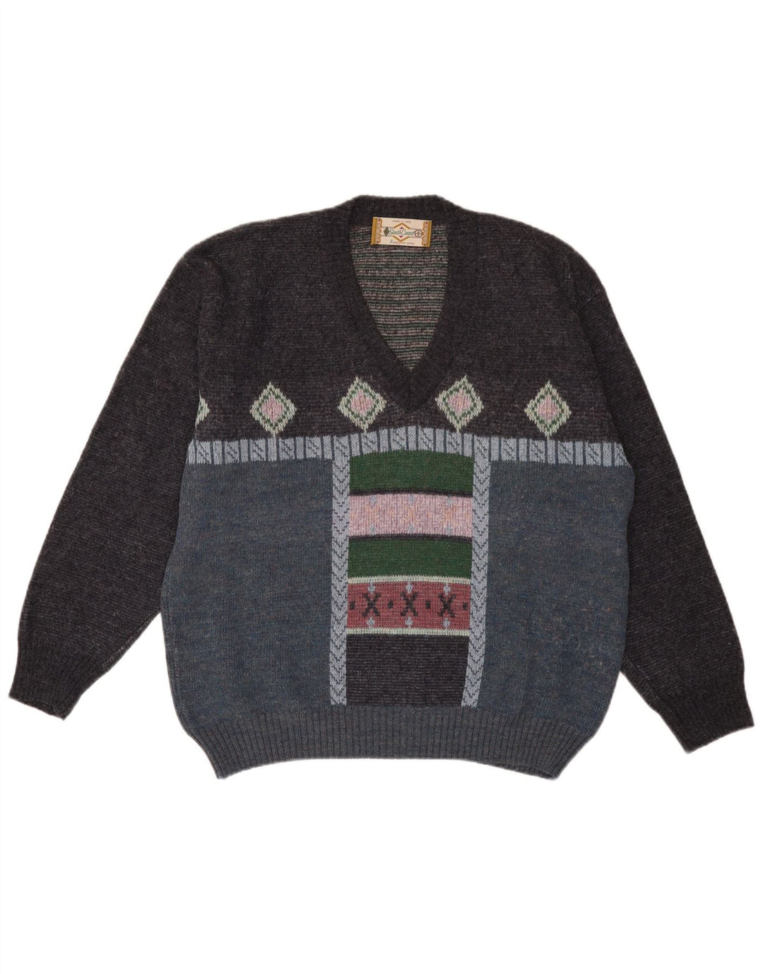 South Coast Pulover cu decolteu în V pentru bărbați, mare, multicolor, geometric