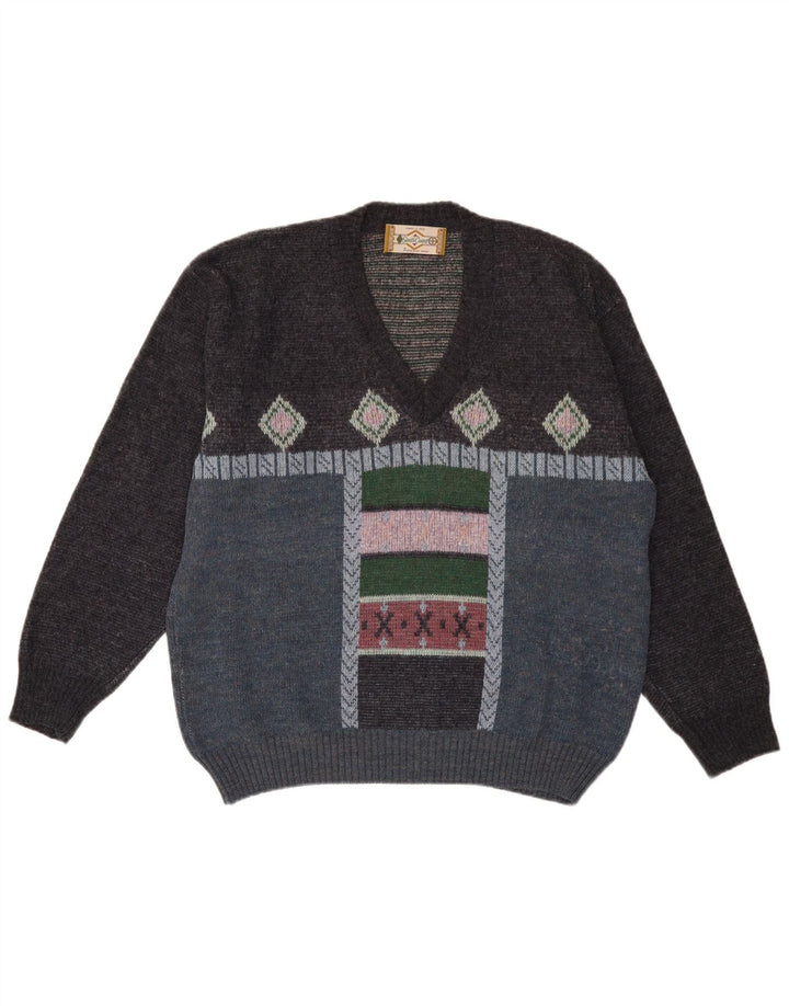 South Coast Pulover cu decolteu în V pentru bărbați, mare, multicolor, geometric
