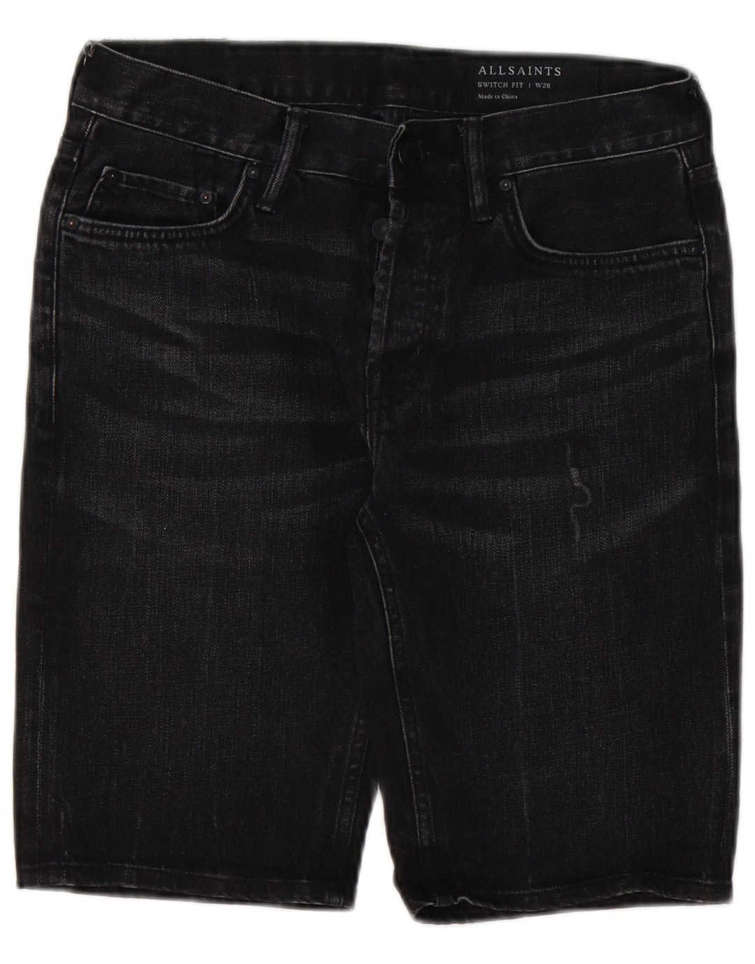All Saints Pantaloni scurți din denim pentru bărbați, W28, bumbac negru mediu