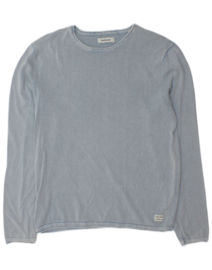 Pulover Jack & Jones pentru bărbați, cu gât de barcă, bumbac albastru mediu