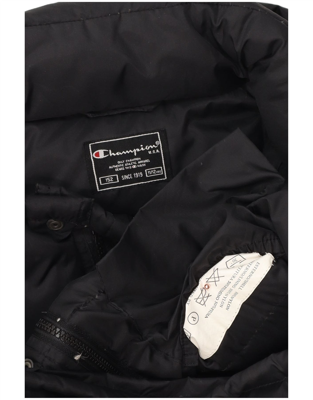 Jachetă căptușită cu glugă pentru băieți CHAMPION 11-12 ani, poliester negru