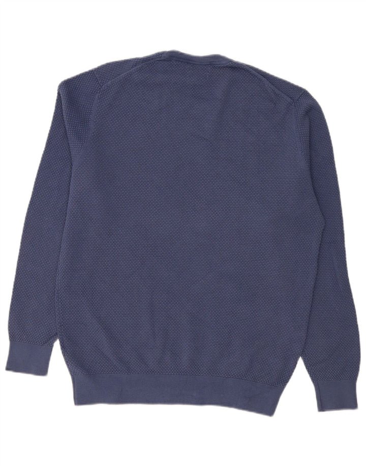 Pulover Massimo Dutti pentru bărbați cu gât roșu, bumbac mare, albastru