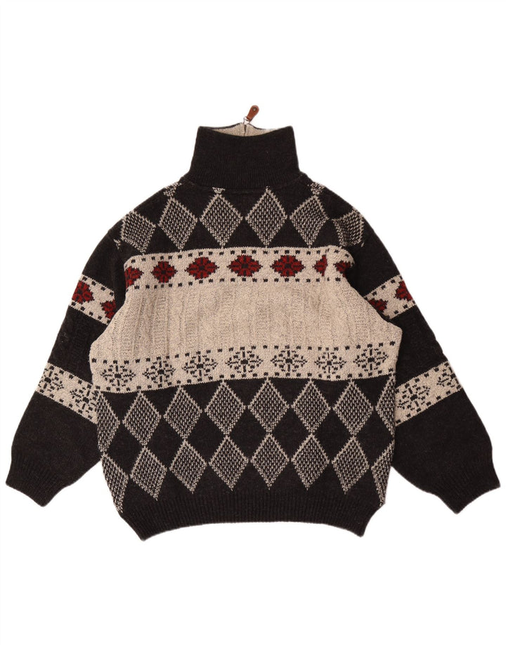 Pulover vintage pentru bărbați cu fermoar și gât IT 48 Medium Black Argyle/Diamond
