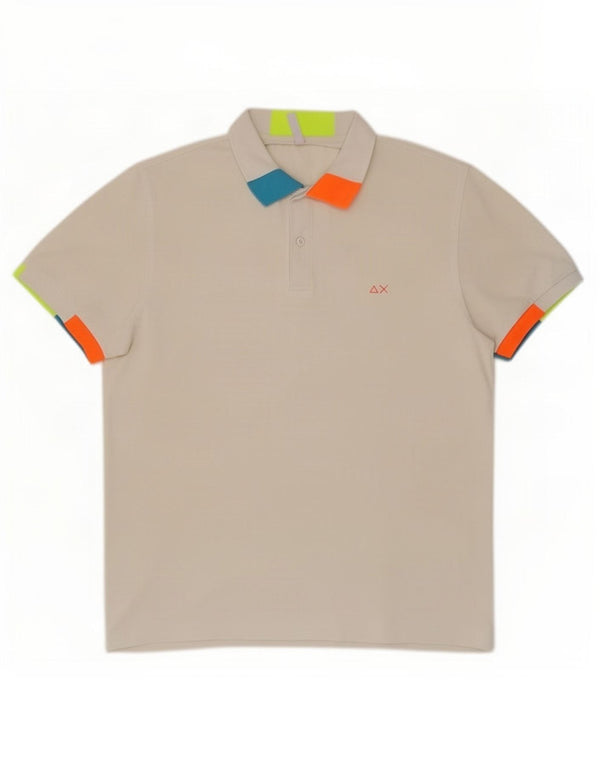 Tricou polo Sun68 pentru bărbați, bumbac color bloc alb 2XL