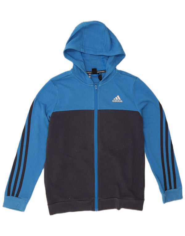 Pulover Adidas pentru băieți, cu fermoar, 11-12 ani, bumbac color-bloc albastru