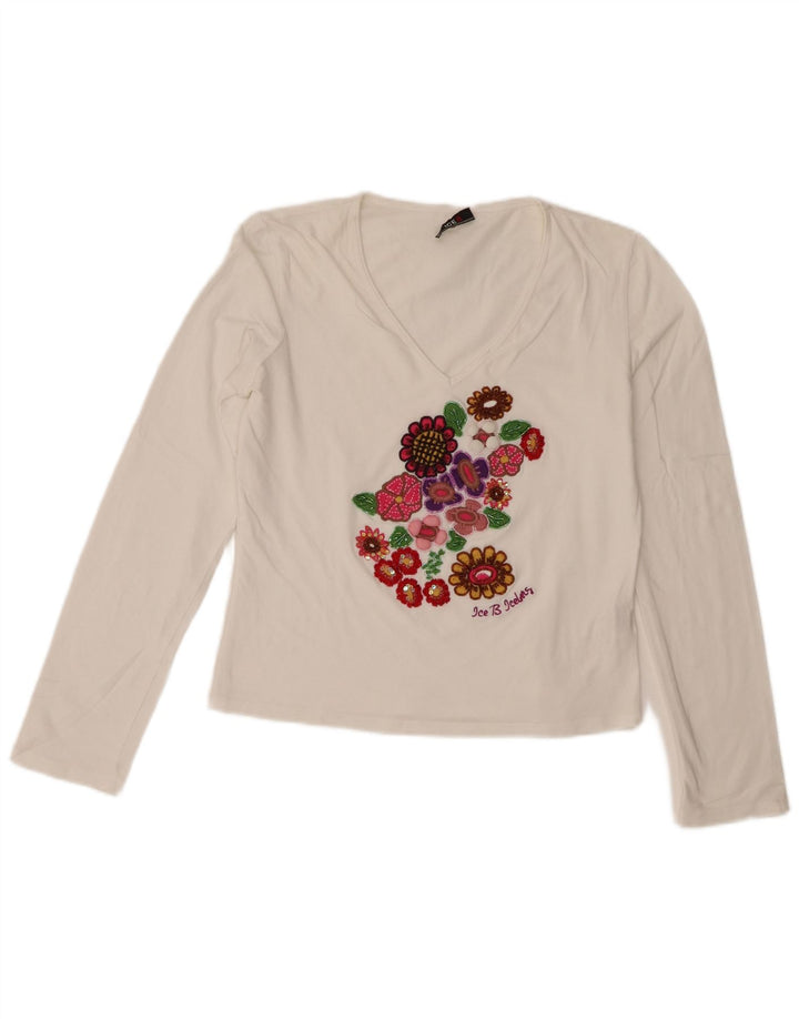 Top grafic pentru femei Iceberg cu mânecă lungă IT 42 bumbac floral alb mediu