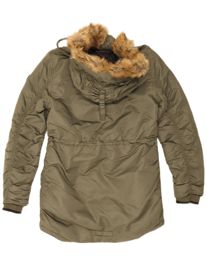 Jachetă parka cu glugă Superdry pentru femei UK 12 Medium Khaki Nylon