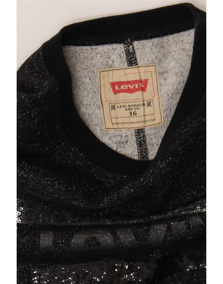 Pulover Levi's pentru fete cu grafic 15-16 ani, negru