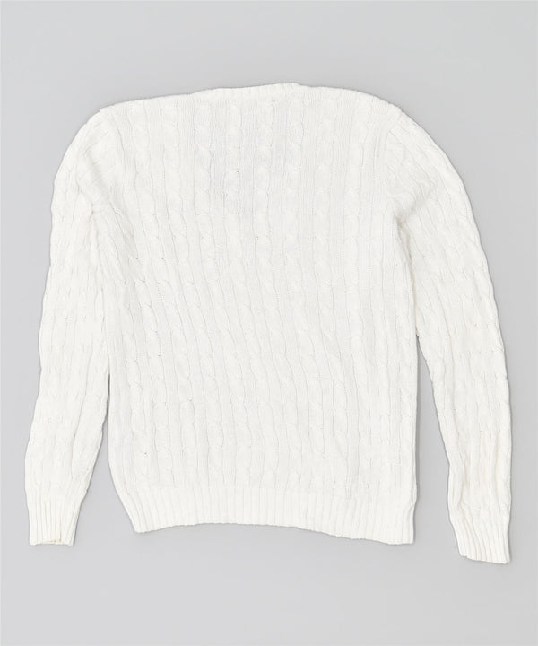 RALPH LAUREN Pulover cu decolteu în V pentru femei UK 14 Bumbac alb mare