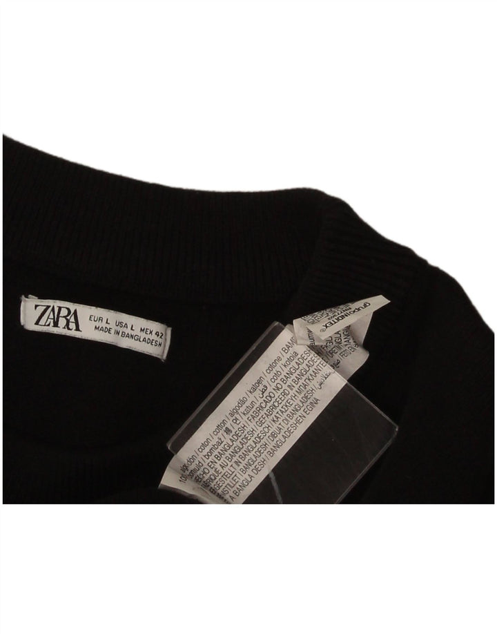 Pulover pentru bărbați Zara, cu gât turnut, mare, negru, bumbac