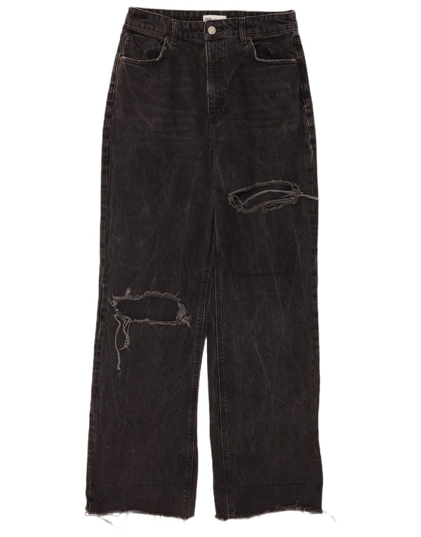 Zara Womens High Waist Dungarees Wide Leg Jeans EU 42 Large W32 L34 Black