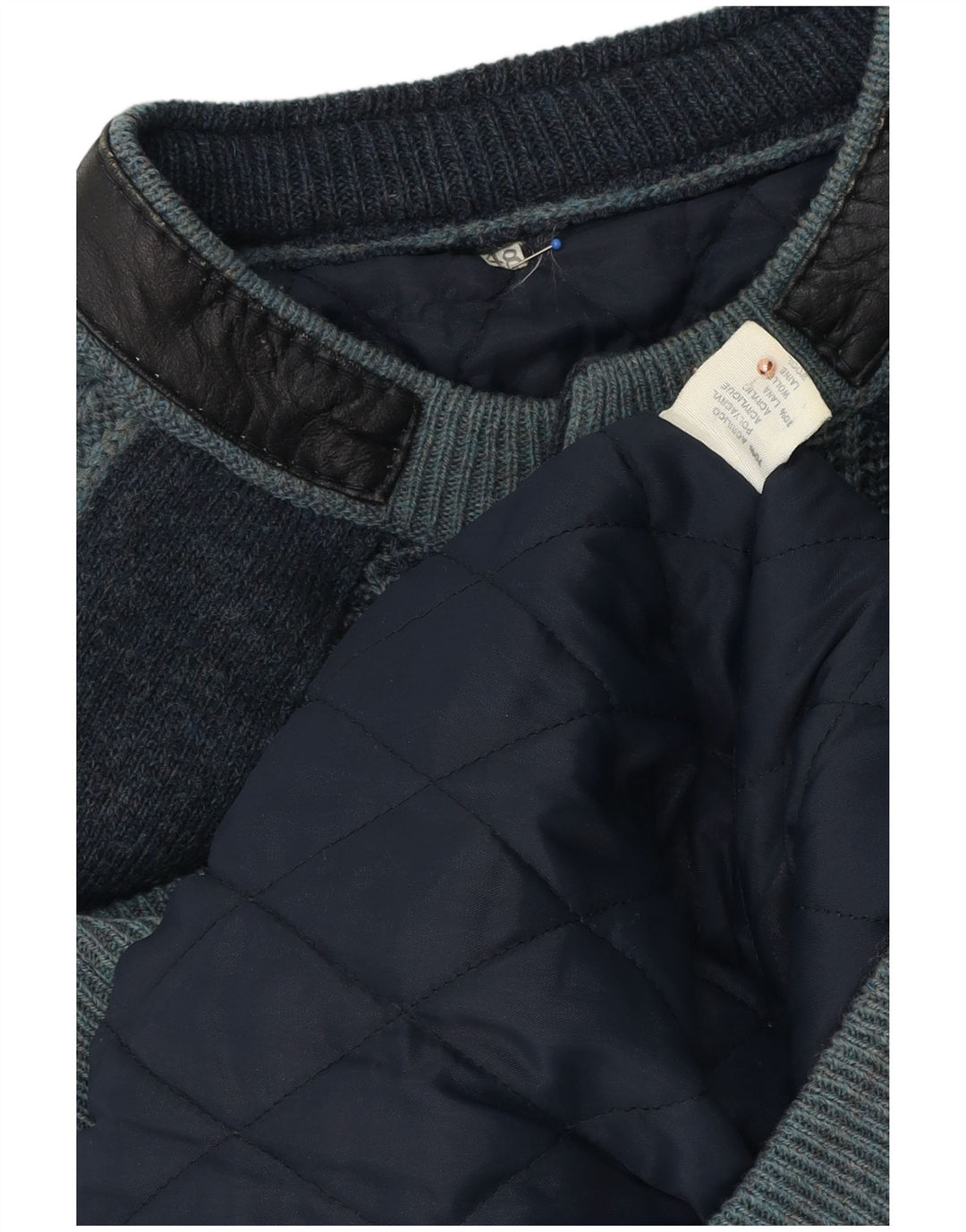 Jachetă Bomber Vintage pentru bărbați din tricot IT 48 Medium bleumarin cu dungi acrilice