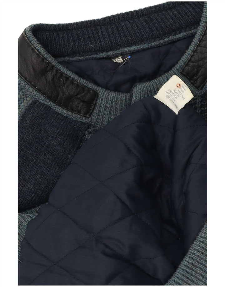 Jachetă Bomber Vintage pentru bărbați din tricot IT 48 Medium bleumarin cu dungi acrilice