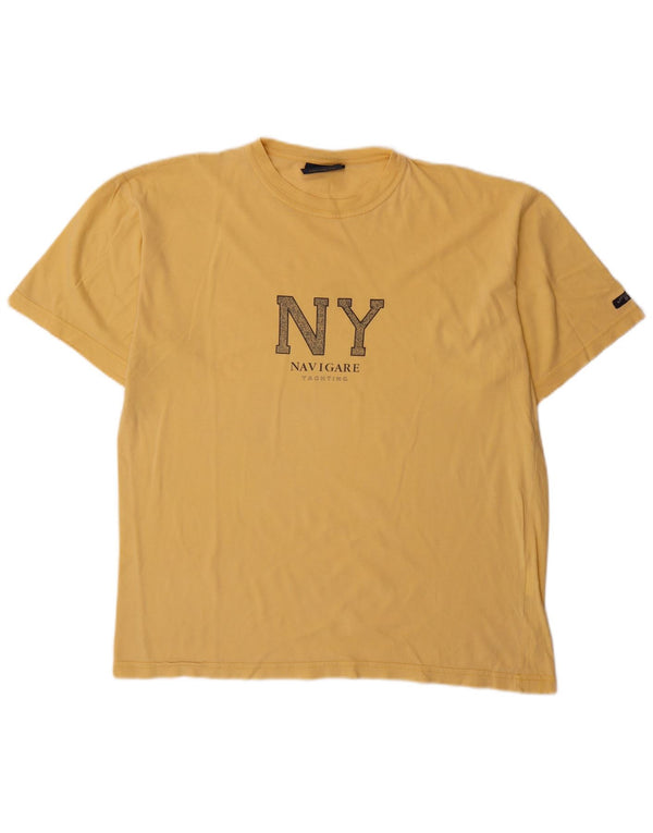 Tricou grafic Navigare pentru bărbați Top din bumbac galben mediu