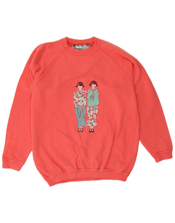 Naj Oleari Womens Graphic Sweatshirt Jumper UK 12 Medium Pink Cotton Retro