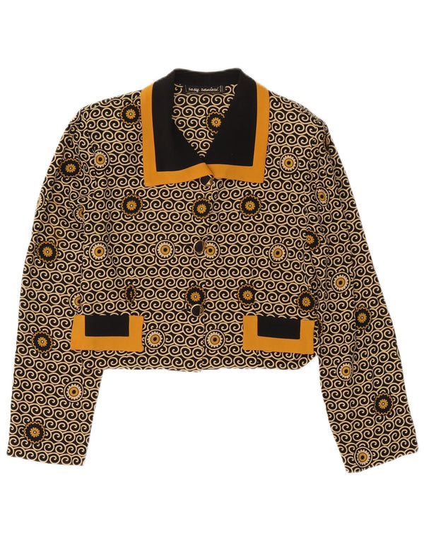 Jachetă vintage pentru femei crop cu 3 nasturi, UK 8, neagră, florală