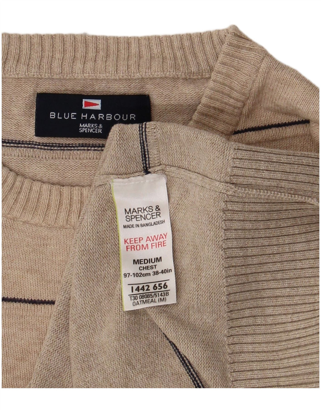 Pulover Marks & Spencer pentru bărbați, Blue Harbour, cu gât crew, bej mediu