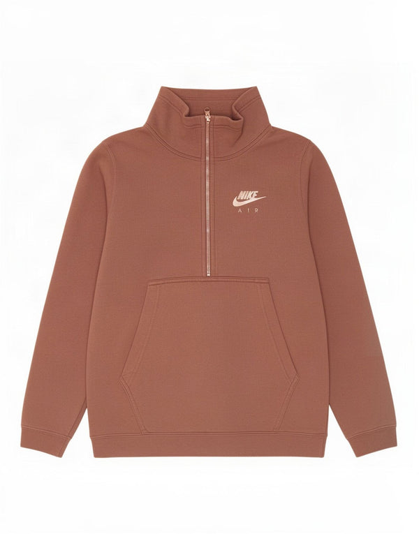 Pulover Nike pentru femei, supradimensionat, cu fermoar și gât, UK 10, bumbac maro mic