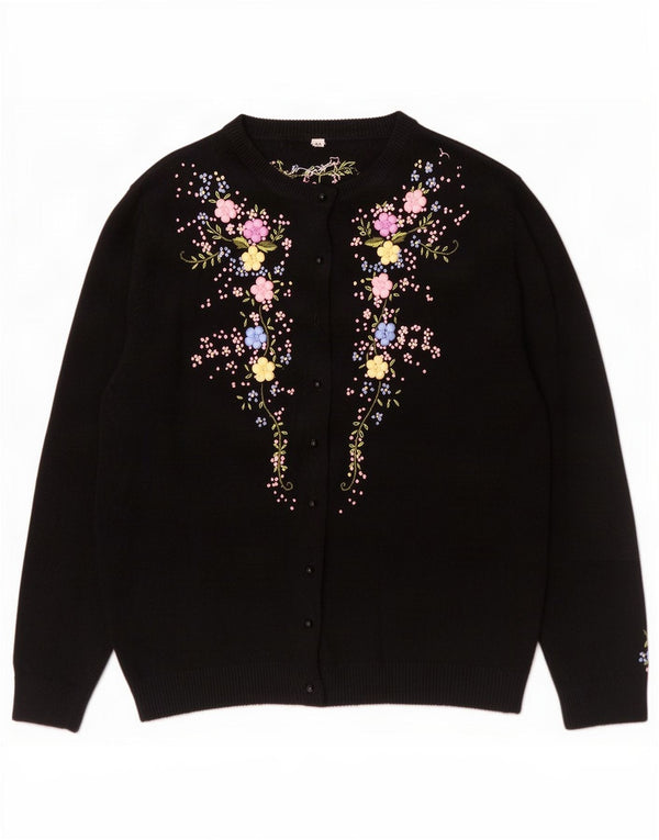 Pulover Cardigan Vintage pentru Damă IT 44 Medium Negru Floral