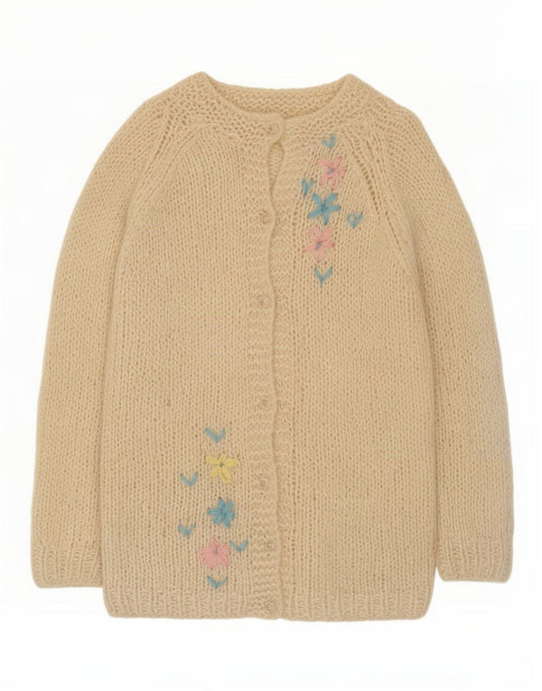 Vintage Womens Cardigan Sweater UK 10 Small Off White Floral