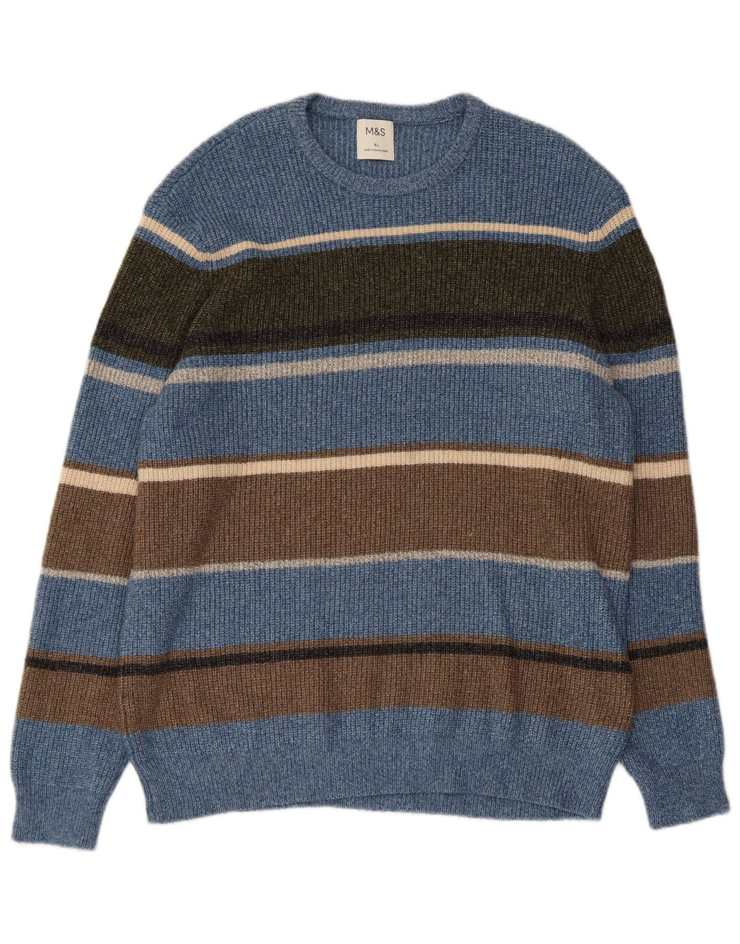 Pulover pentru bărbați Marks & Spencer cu gât crew pulover XL poliamidă cu dungi albastre
