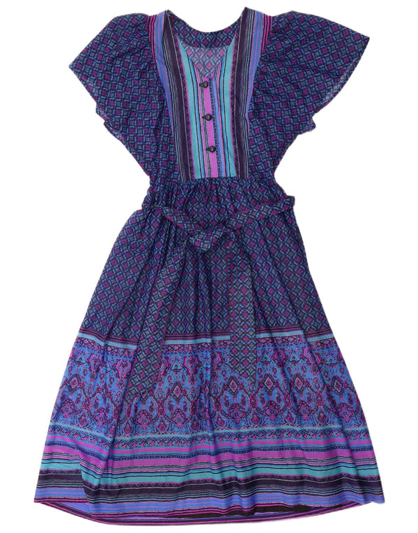 Rochie maxi vintage pentru femei UK 12 Medium Purple Fair Isle Acetat