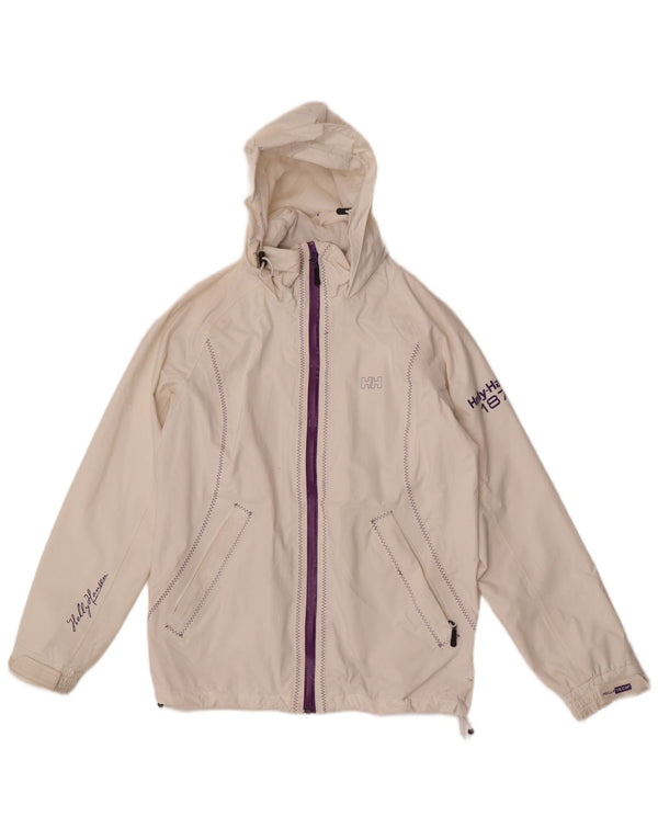 Jachetă de ploaie cu glugă cu glugă pentru femei Helly Hansen UK 10 Poliamidă albă mică