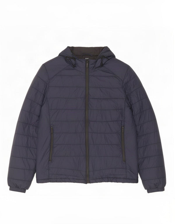 Zara Mens Hooded Padded Jacket UK 38 Medium Navy Blue Nylon