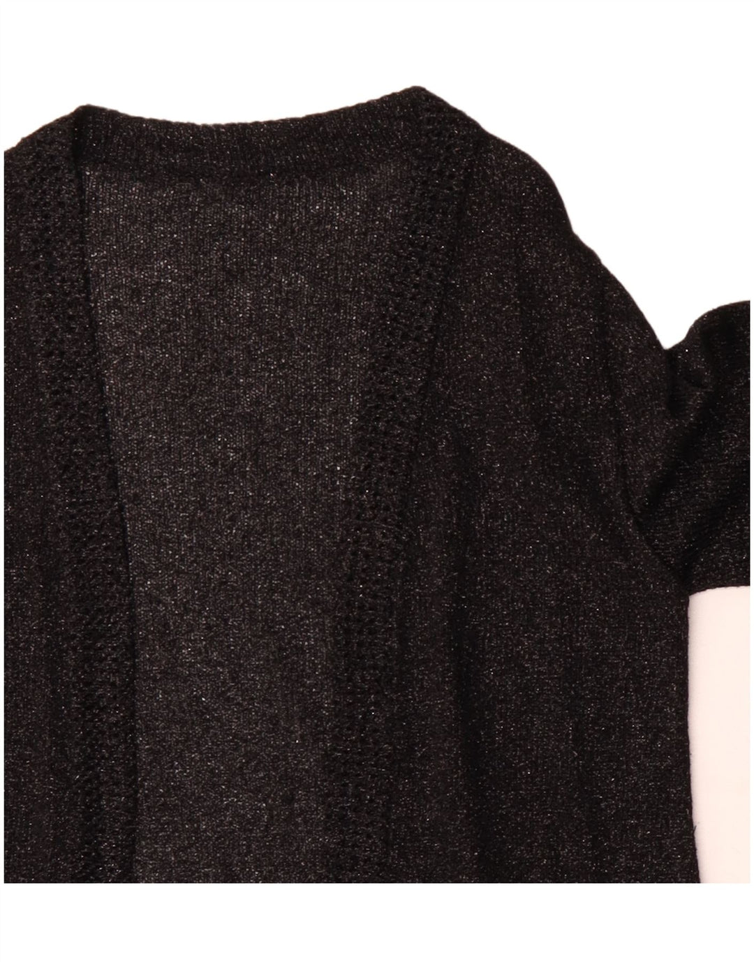 Pulover vintage pentru femei cu mâneci 3/4 deschise cardigan UK 12 mediu negru cu pete