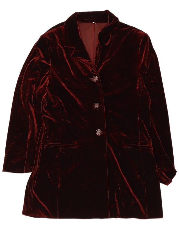 Jachetă pentru femei VINTAGE din velur cu 3 nasturi, UK 10 Mic Burgundy