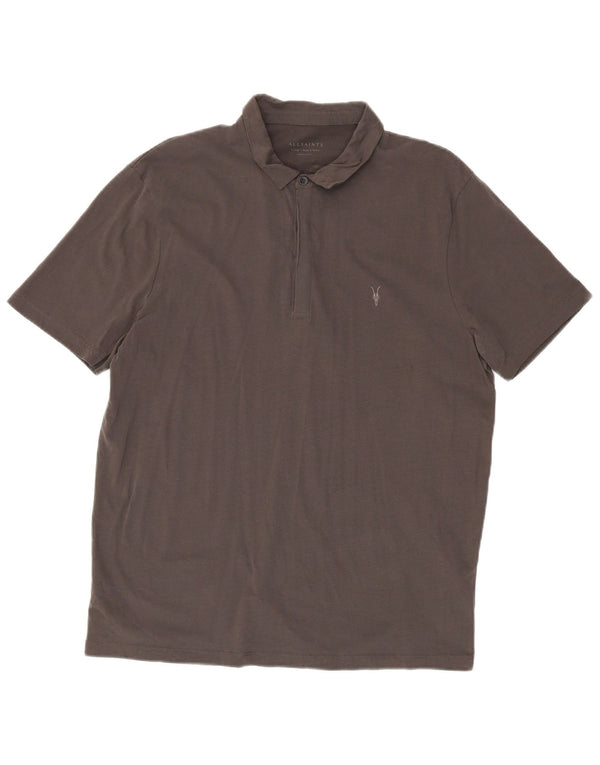 All Saints Mens Regular Fit Polo Shirt XL Grey Cotton