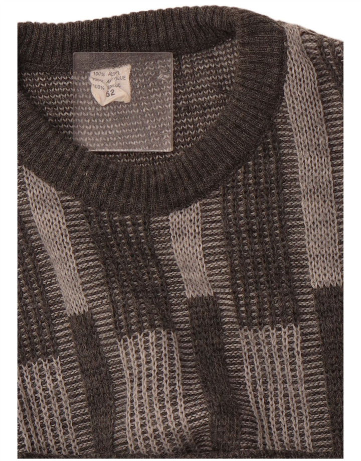 Pulover VINTAGE pentru bărbați cu gât roșu IT 52 mare, gri geometric, acrilic