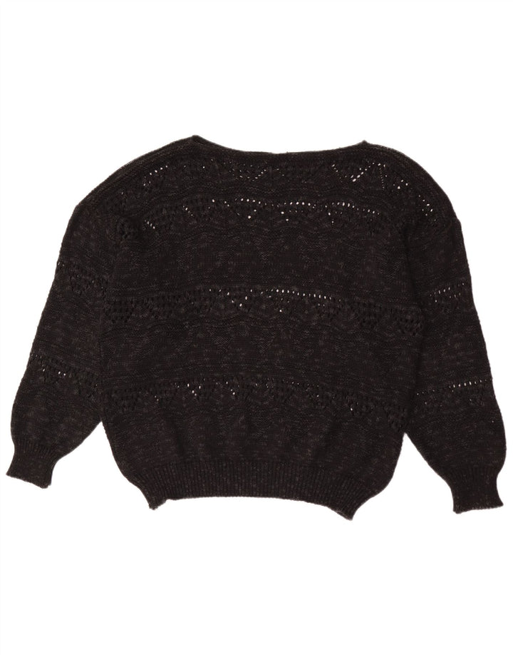 Pulover vintage pentru femei cu gât de barcă EU 40 Medium Negru Geometric