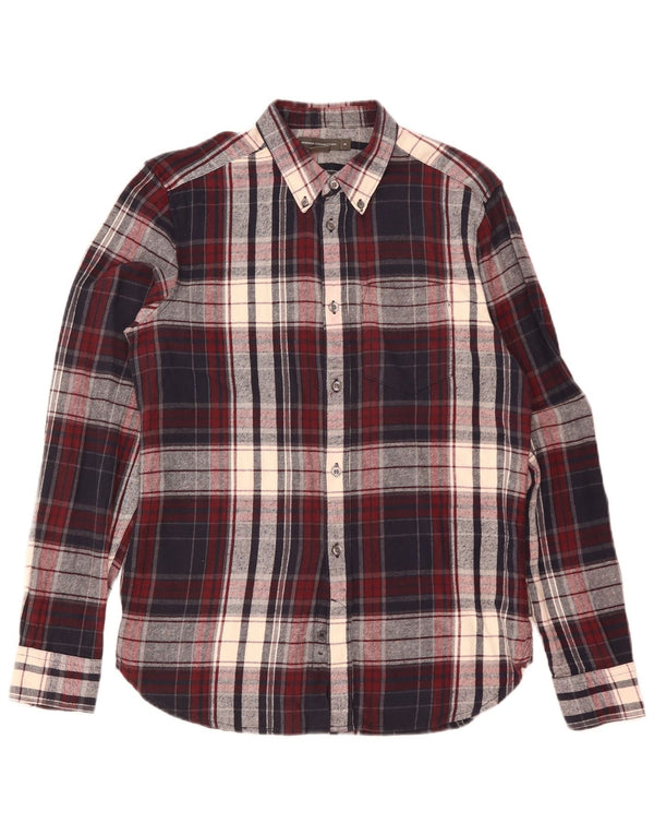 Cămașă de flanel pentru bărbați French Connection, bumbac cu carouri burgundă medie
