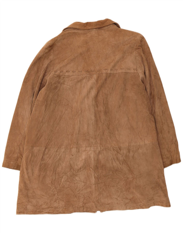 Pardesiu vintage pentru femei de piele intoarsa UK 14 Medium Beige Piele
