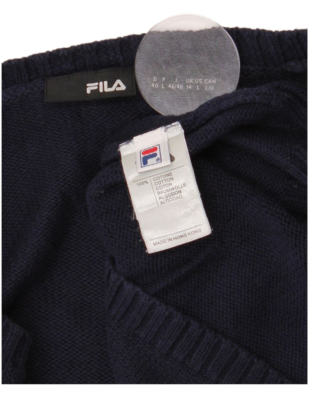 Pulover cu decolteu în V Fila pentru femei UK 14 Bumbac bleumarin mediu