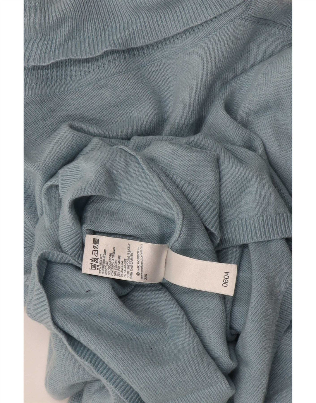 Pulover pentru femei Marks & Spencer cu gât rulat, viscoză albastră medie UK 14