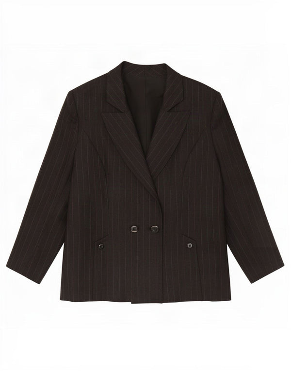 Jachetă vintage pentru femei la dublu piept, UK 14 Medium Black Pinstripe