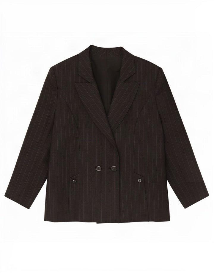 Jachetă vintage pentru femei la dublu piept, UK 14 Medium Black Pinstripe
