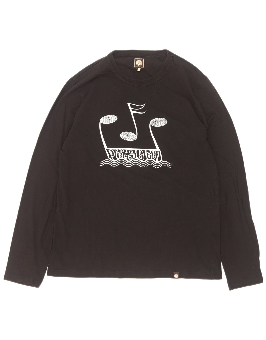 Pretty Green Top grafic pentru bărbați cu mânecă lungă, mare, negru, bumbac