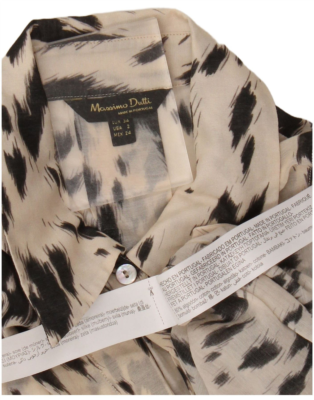 Cămașă supradimensionată pentru femei Massimo Dutti EU 34 2XS imprimeu animal alb