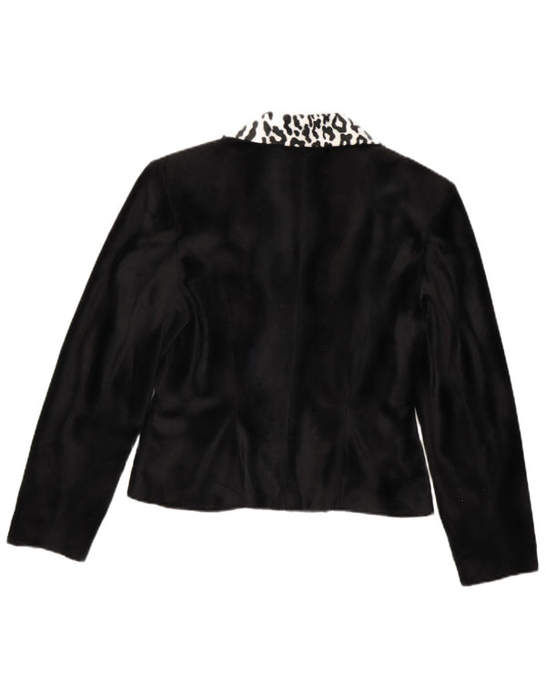 Jachetă vintage pentru femei din catifea cu fermoar complet, UK 10, cu imprimeu animal mic, negru