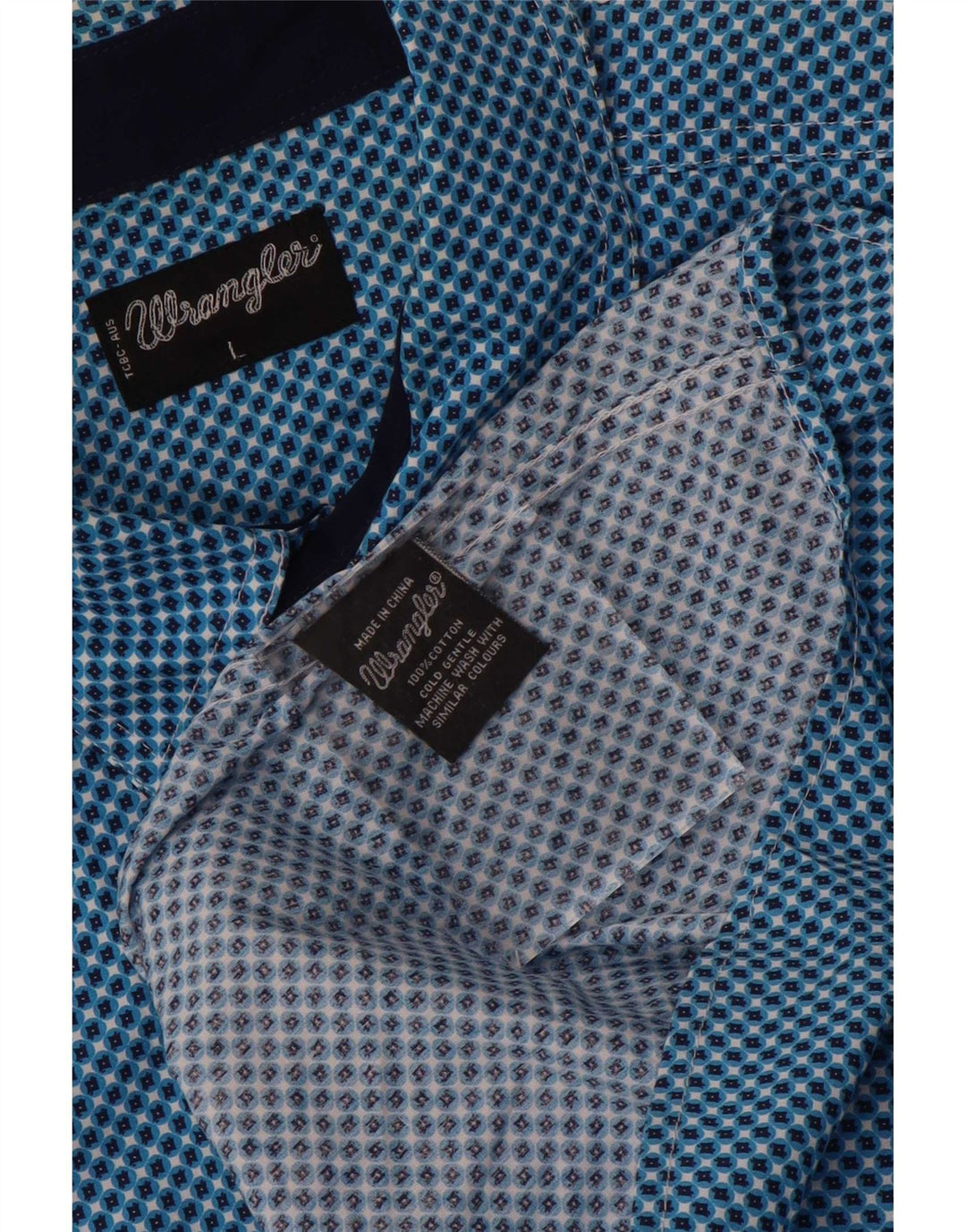 Cămașă pentru bărbați Wrangler cu mânecă scurtă, mare, albastră, geometrică, bumbac