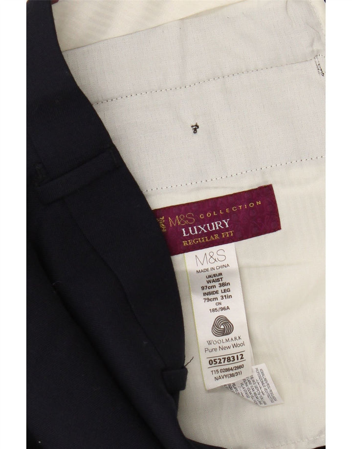 Pantaloni de costum pentru bărbați Marks & Spencer, cu tăiere obișnuită, L38 L31 Lână bleumarin