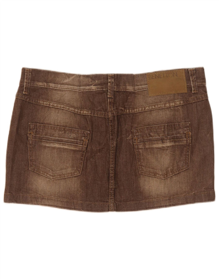 Fusta mini din denim cu talie joasă pentru femei Benetton W31 maro mediu