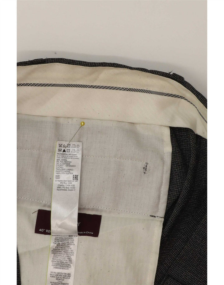 Pantaloni de costum conici pentru bărbați Marks & Spencer L40 L31 Gri Lână Classic