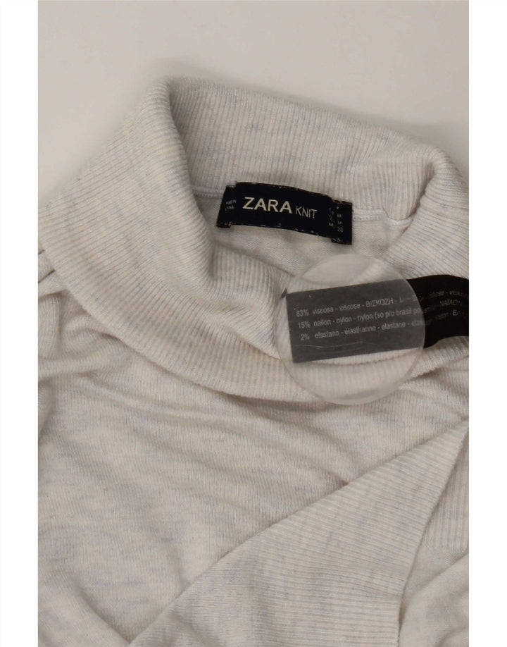 Pulover cu gât rulat Zara pentru femei UK 12 Medium White Pateed Viscose