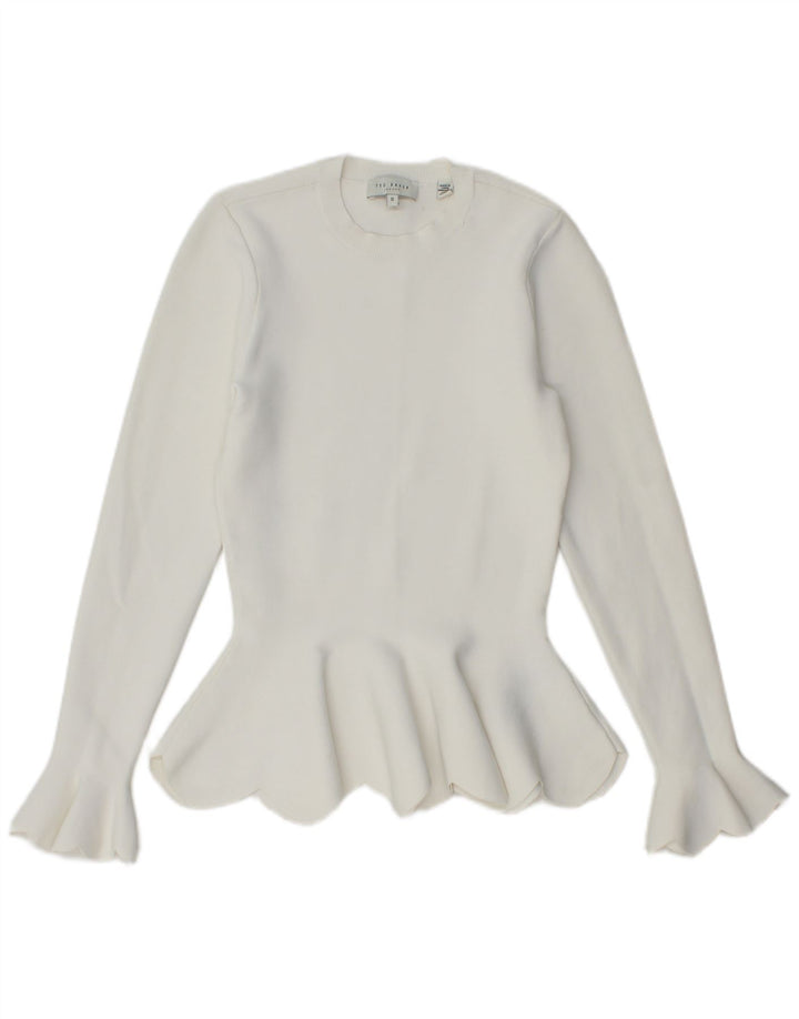 Pulover pentru damă Ted Baker cu gât turnut, mărimea 0 2XS, viscoză albă