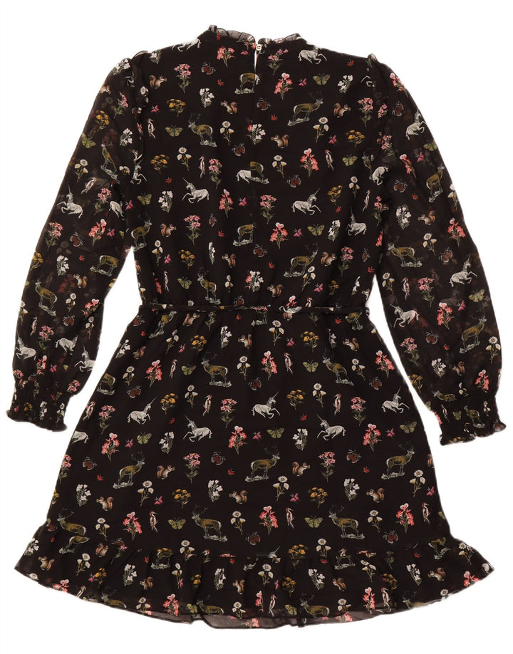 Rochie A-Line OASIS pentru femei cu mâneci lungi UK 12 Poliester Floral Negru Mediu