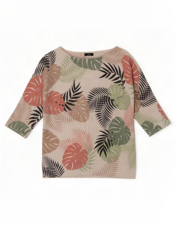 M&Co Womens Top 3/4 Sleeve UK 12 Medium White Floral Cotton